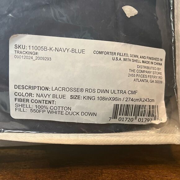 The Company Store LaCrosse Down Ultra Comforter, King/Cali in Navy Blue. New! - Picture 6 of 15